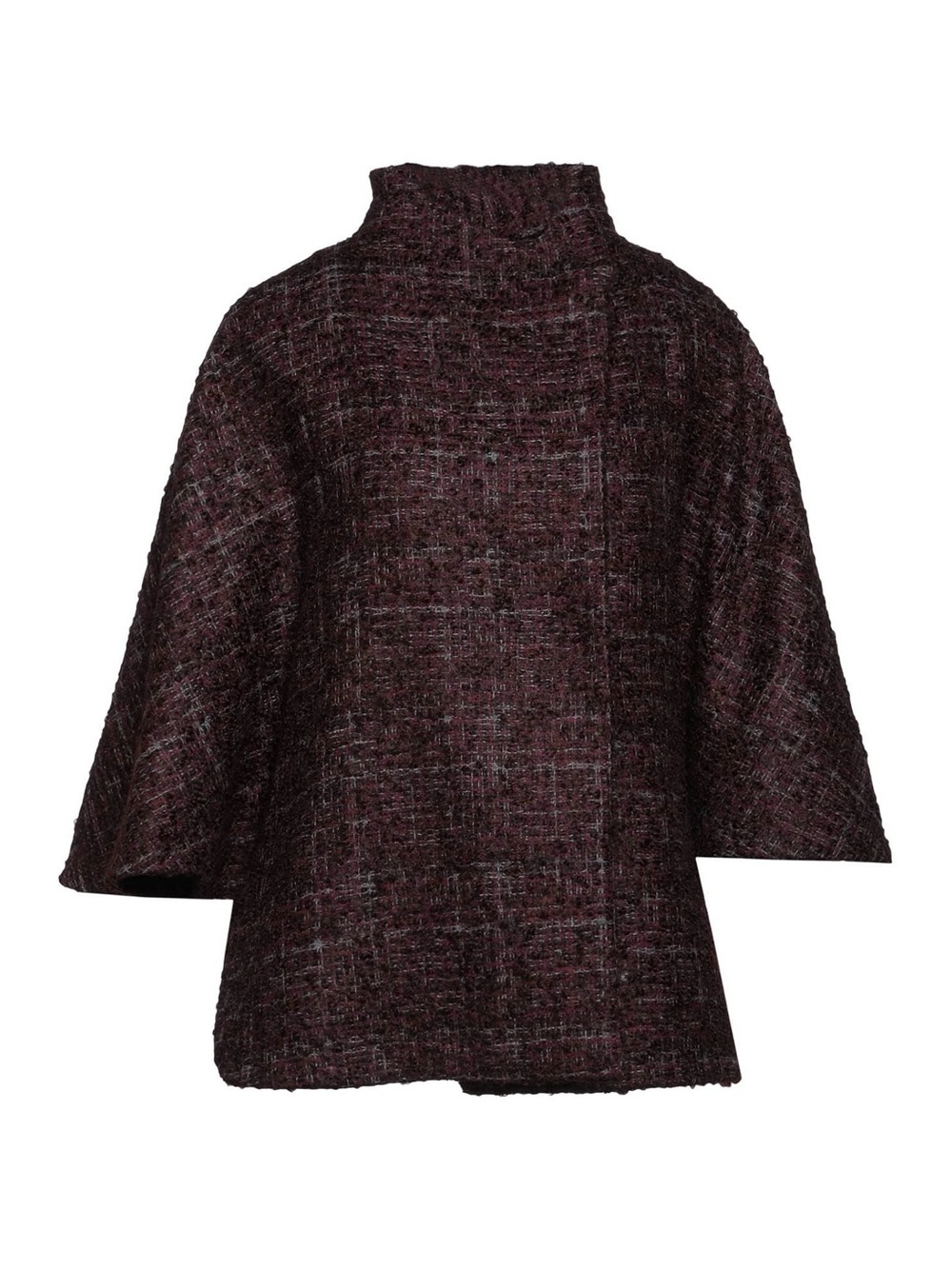 Cinzia Rocca Icons Tweed Cape Jacket in Burgundy-Black
